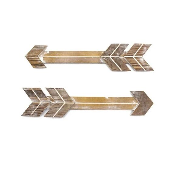 NEW 2 Pk Rustic Wood Arrow Sign Wall Decor Farmhouse Hanging Camp - Picture 1 of 4
